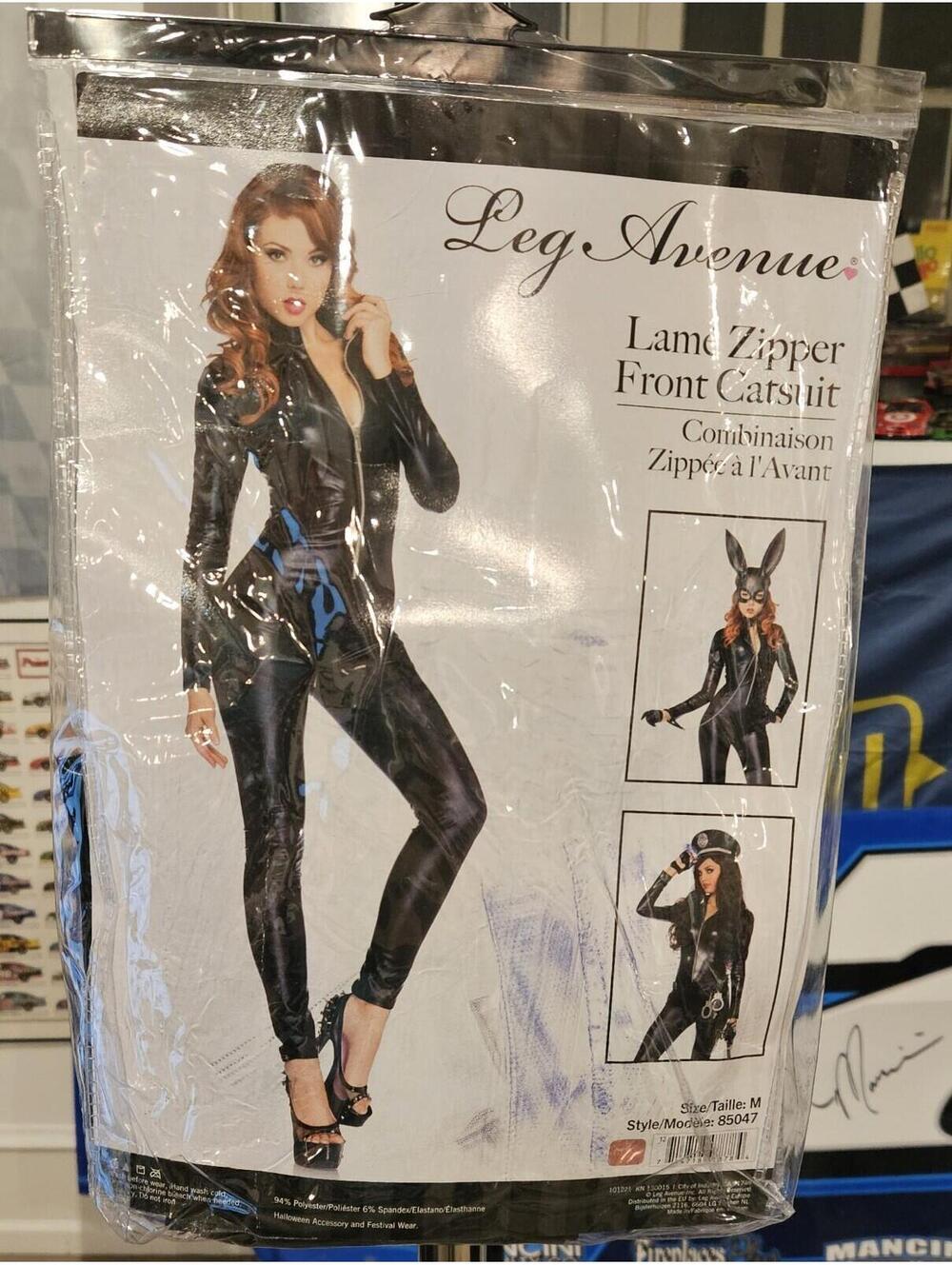 Black Catsuit Costume Adult Female Superhero Bodysuit Jumpsuit  Medium